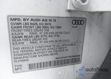2019 Audi Q7 45 Premium/45 Se Premium z USA, uszkodzony, nr VIN WA1AHAF72KD045048